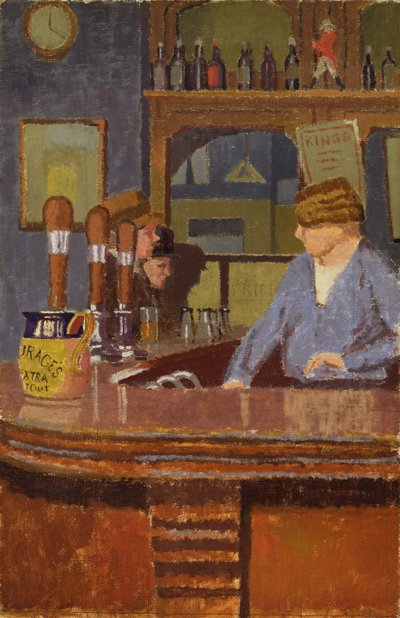 The Princess of Wales Pub, Trafalgar Square: Mrs. Francis hinter der Bar, ca. 1931 von Malcolm Drummond